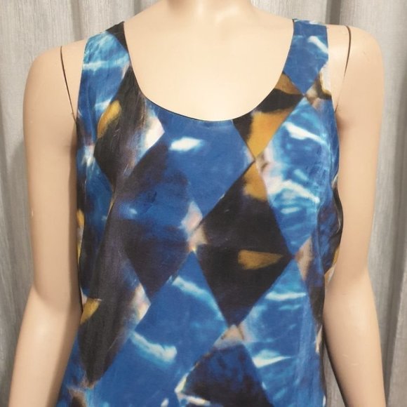 SABA AU-12 Blue/Black Abstract Sleeveless Top Scoop Neck Viscose/Silk Good Condi - Picture 5 of 11